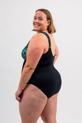 Woman's Empowered Swimwear - One Piece - Beach Wilderness / Black