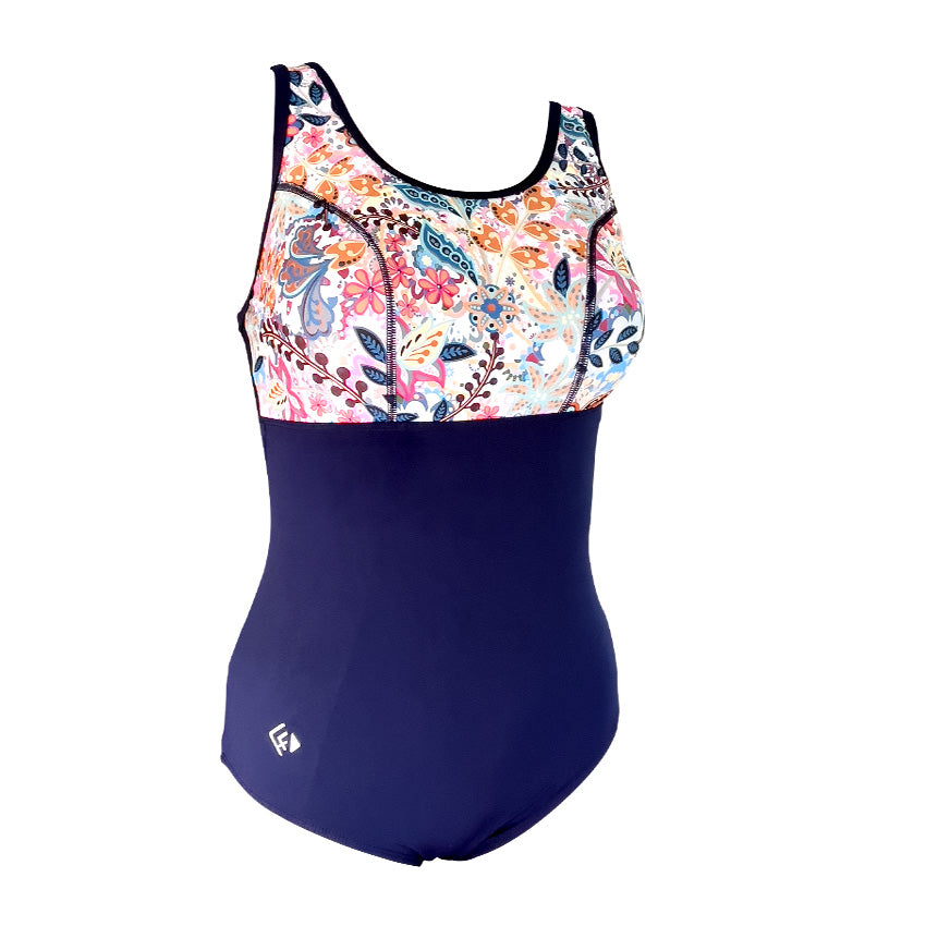 Woman's Empowered Chlorine Proof One Piece - Aurora Rose/ Navy