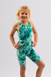 Girls Chlorine Resistant Legsuit - Emerald Tide