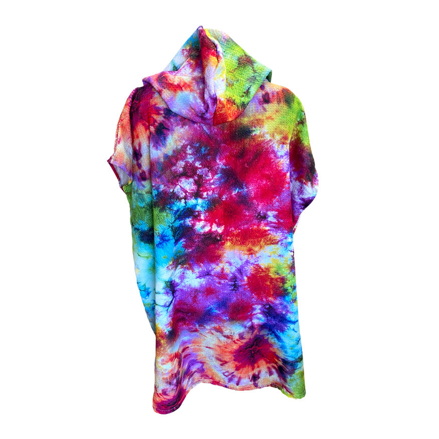 Bright rainbow tie dye sand free kid hooded towel. Australian