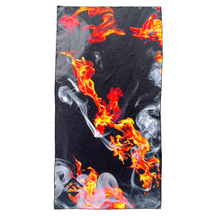 Fire and smoke with black background sand free beach towel. Australia Made