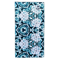 batik teal and white tie dye print sand free beach towel. Australia Made