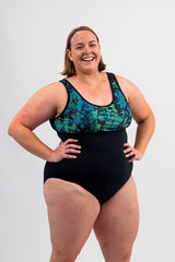 Woman's Empowered Swimwear - One Piece - Beach Wilderness / Black