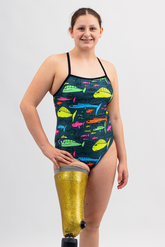 Ladies One Piece Swimsuit - Chlorine Resistant Swimwear - Cool Fish