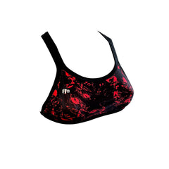red and black tie dye Girls Chlorine Proof Two Piece Top. Australian Made