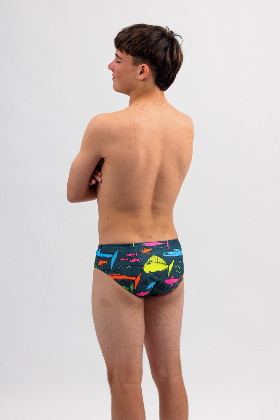 Mens Swim Briefs - Chlorine Resistant Swimwear  -Cool Fish