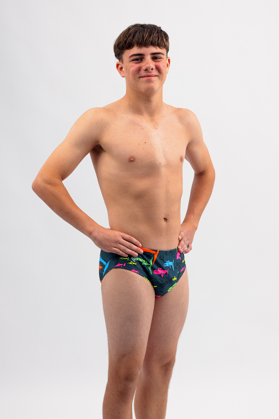 Mens Swim Briefs - Chlorine Resistant Swimwear  -Cool Fish