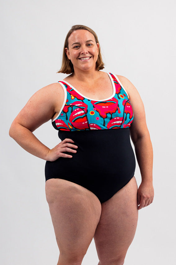 Woman's Empowered Chlorine Proof One Piece - Gossip/Black