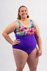 Woman's Empowered Chlorine Proof One Piece - Kaleidoscope /Purple