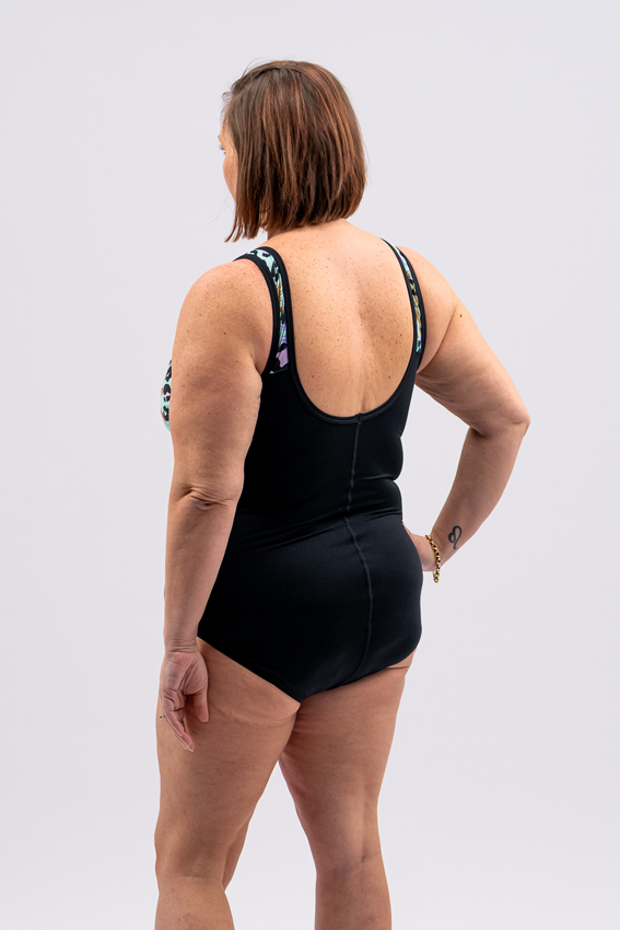 Woman's Empowered Chlorine Proof One Piece Swimsuit - Leopard Lagoon / Black