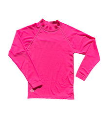 Kids Long Sleeve Chlorine Proof Rashie - Safety Pink