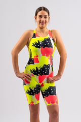 Ladies Chlorine Resistant Leg Suit - Neon Pop
