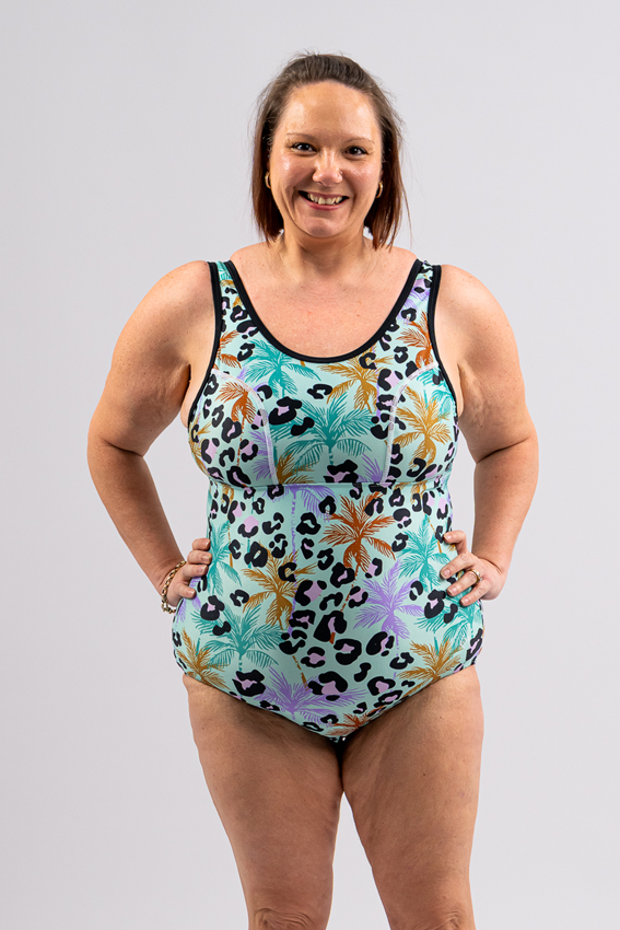 Woman's Empowered Chlorine Proof One Piece Swimsuit - Leopard Lagoon - Full Print