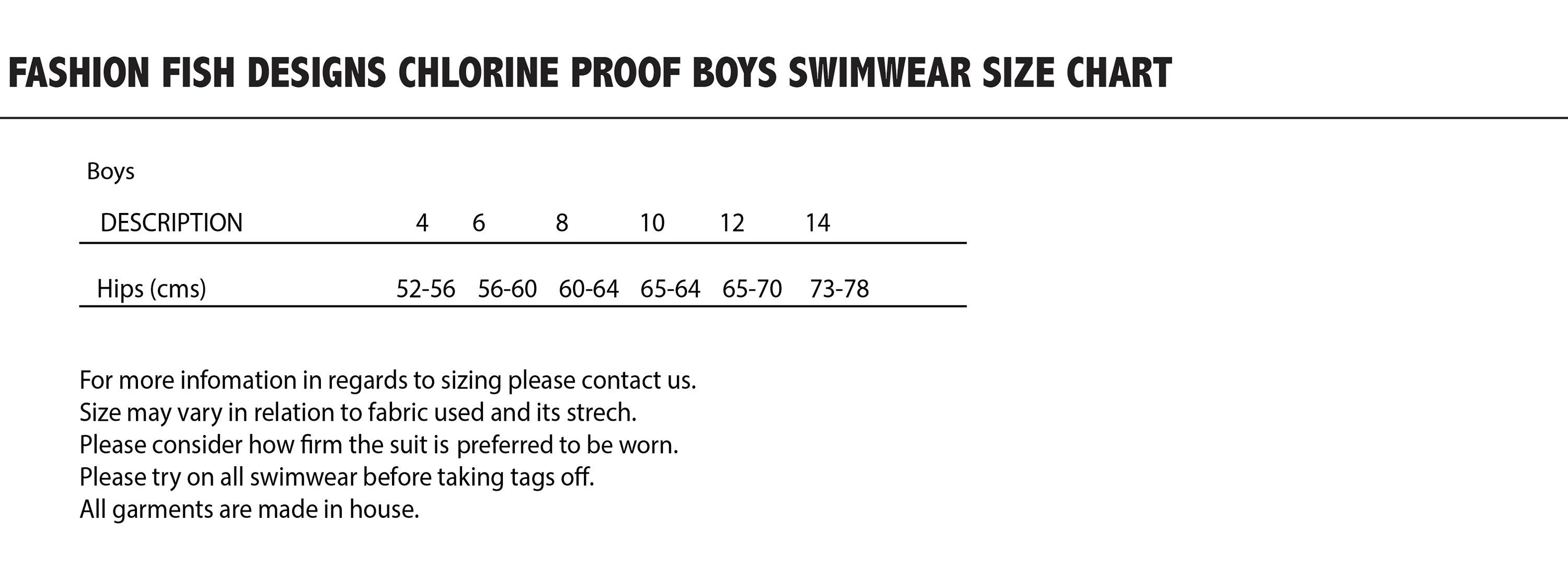 Size Chart – Fashion Fish Swimwear