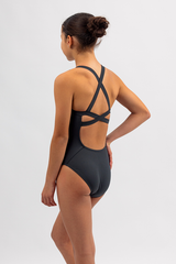 Girls Chlorine Resistant  One Piece - Gunmetal Gray