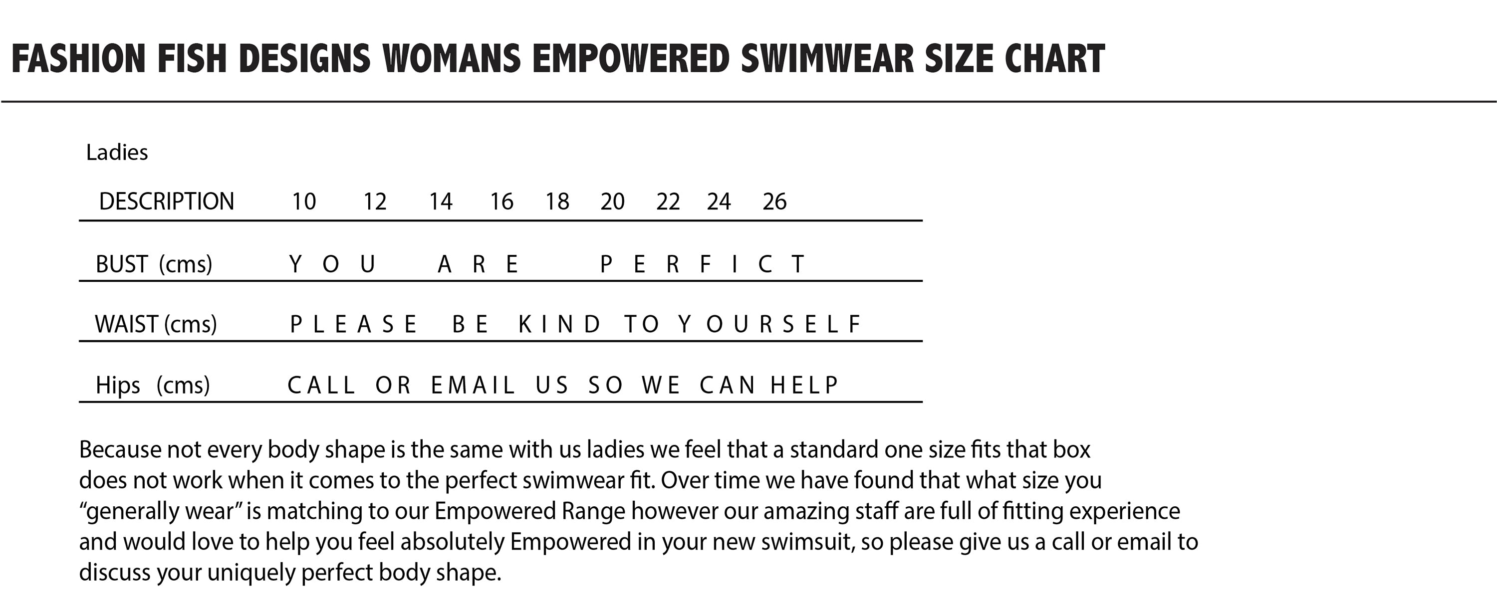 Size Chart – Fashion Fish Swimwear