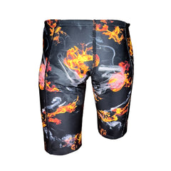fire and smoke with black background boys Chlorine Proof Jammers. Australian Made