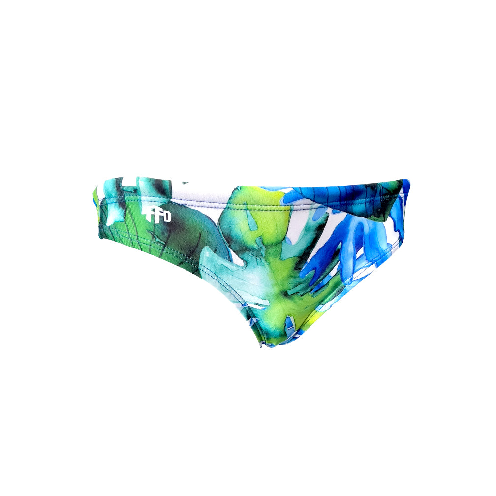 blue and green retro leaves Girls Chlorine Proof Two Piece Bottom. Australian Made