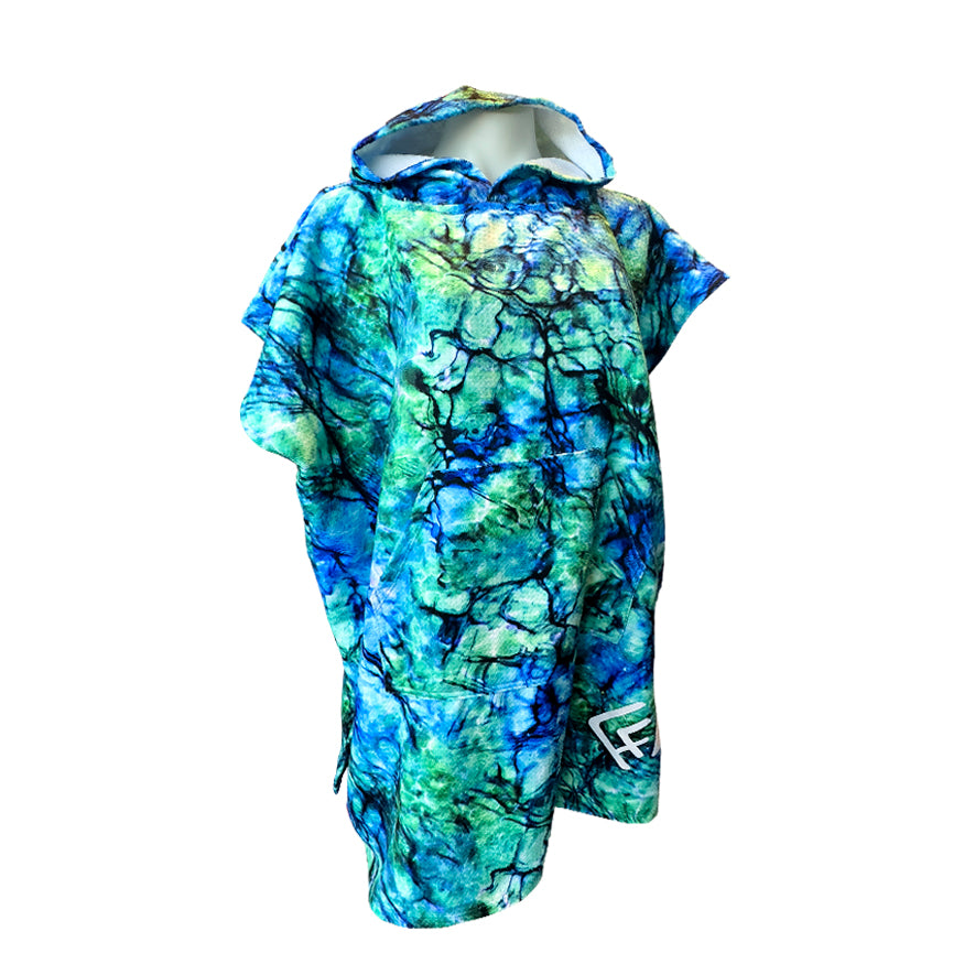 green and blue water print sand free adult hooded towel. Australian